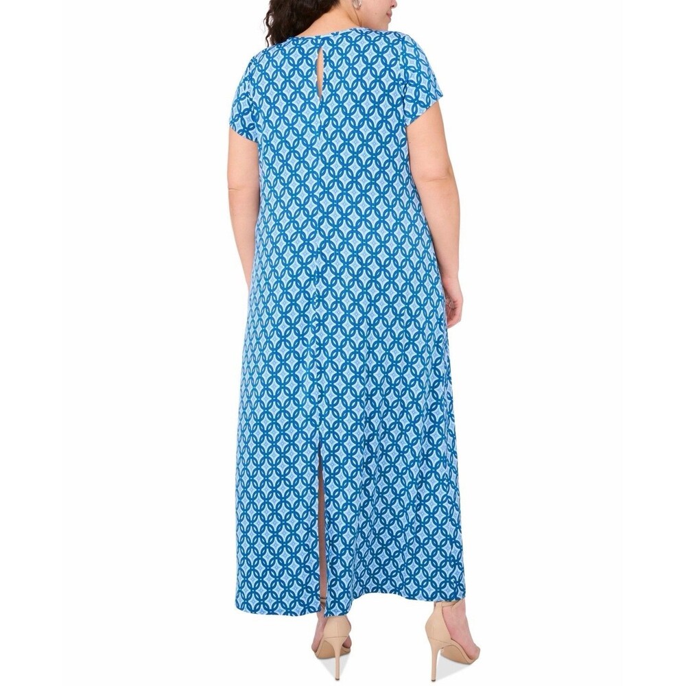 MSK Plus Size Printed Blue Round-Neck Short-Sleeve Maxi Dress 2X - Picture 5 of 6